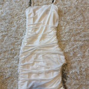 Forever 21 Rhinestone Elegant White Ruched Dress